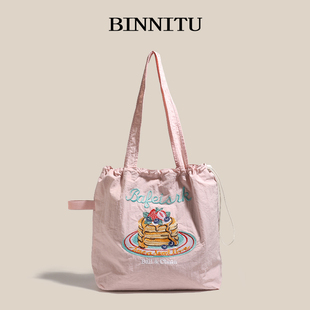 日本ball chain刺绣环保袋尼龙包手提购物袋上班通勤单肩托特包女