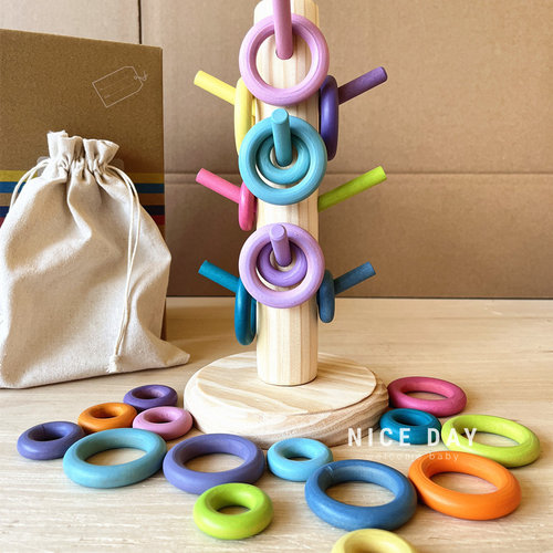 韩国ins儿童木制彩虹套圈玩具宝宝积木套圈圈早教益智木质3-6岁