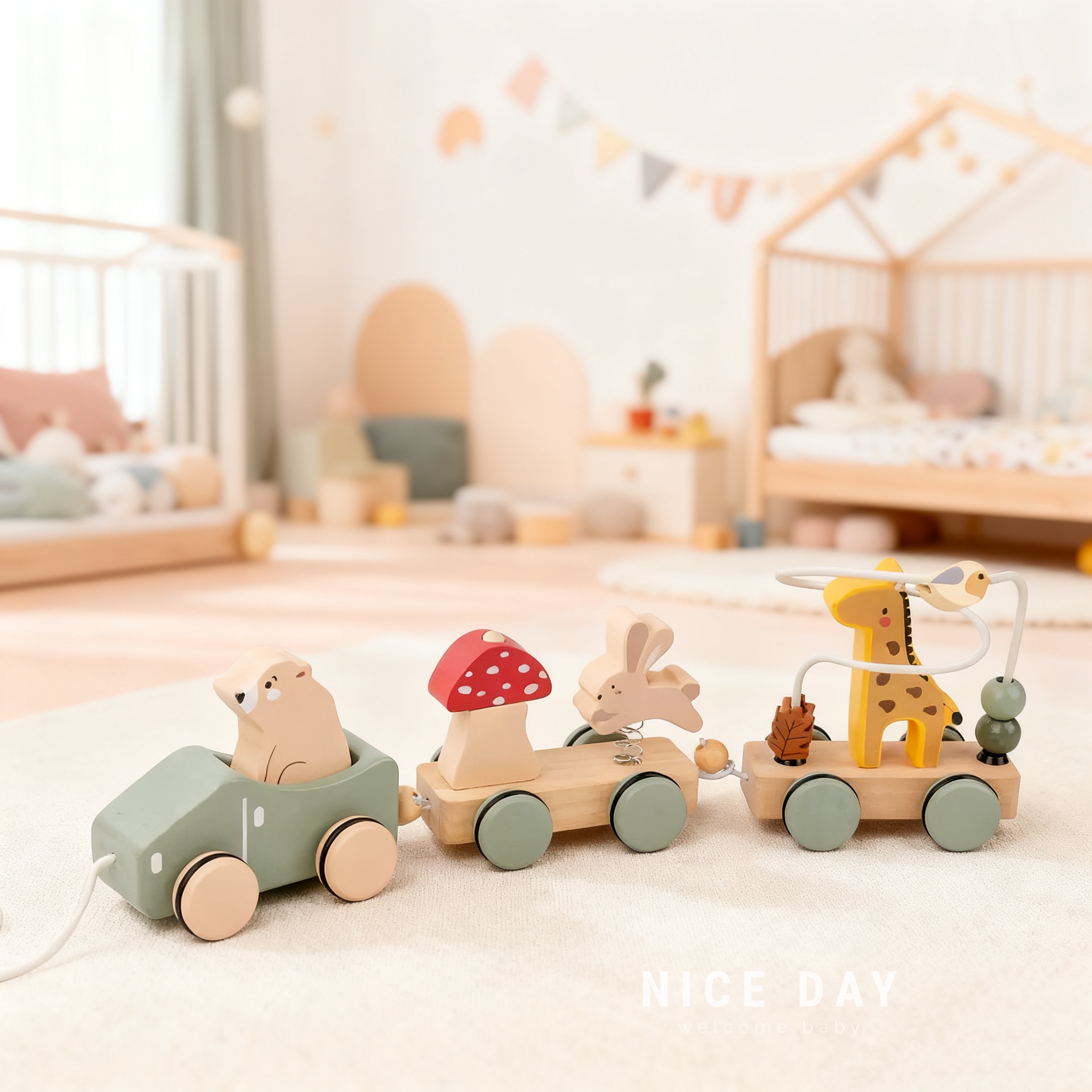 儿童木质早教益智多功能小推车