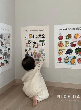 韩国ins早教认知图片颜色字母数字装饰图儿童房浴室防水墙贴画