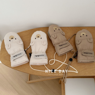 韩国ins儿童手套羽绒保暖可挂脖不分指男女孩宝宝玩雪防水冬季