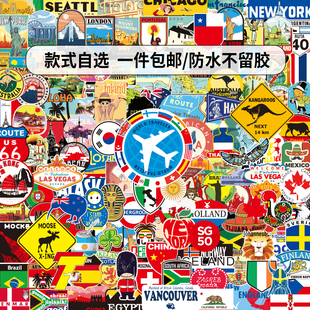 网红款日默瓦旅行箱贴纸拉杆箱复古箱包防水贴画行李箱ins不留胶