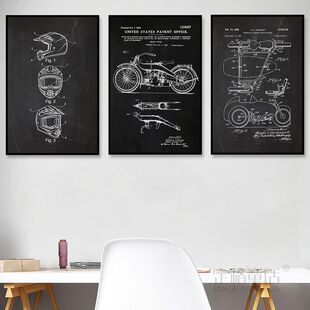 车行装饰画机车摩托车分解图结构图挂画汽修店修理厂4S店黑白壁画