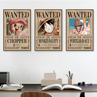 海贼王通缉令装饰画二次元航海王悬赏令路飞挂画卧室电竞房壁画