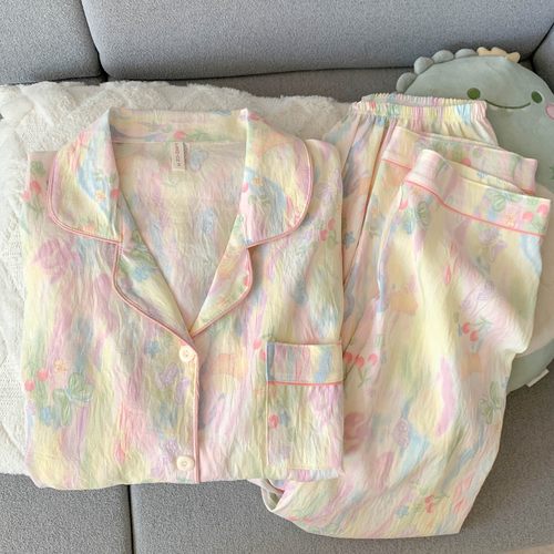 高级感多巴胺云朵纯棉纱睡衣女款春秋夏季长袖甜美开衫家居服套装