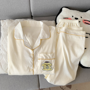 甜美简约布丁狗云朵纯棉纱睡衣女春秋季长袖可爱少女士家居服夏天