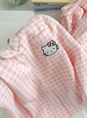 秋冬季空气棉睡衣女款加厚夹层保暖纯棉甜美HelloKitty可爱家居服