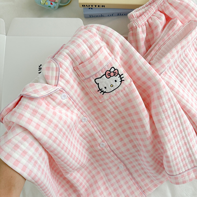 秋冬季空气棉睡衣女款加厚夹层保暖纯棉甜美HelloKitty可爱家居服
