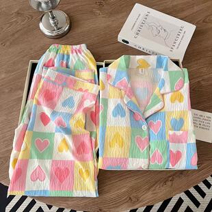 云朵纯棉纱长袖睡衣女春秋款可爱甜美多巴胺夏季可外穿家居服套装