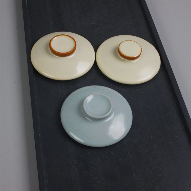 米黄汝窑水杯陶瓷马克杯盖冰花