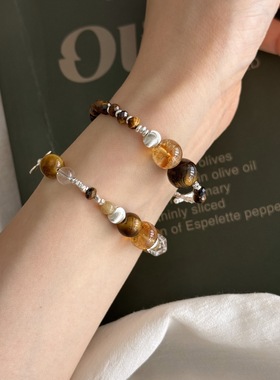 S925银虎眼碎银白水晶手链女气质百搭ins风时尚手饰配饰美拉德色