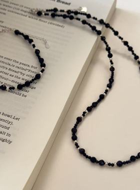 眼观S925银切面蓝沙石银珠项链