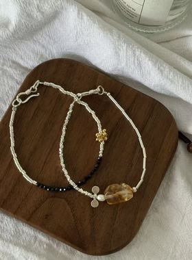 S925银黄水晶碎银手链