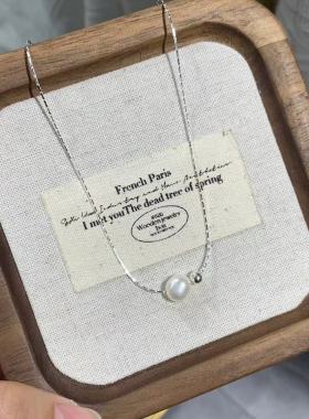 S925银珍珠圆珠吊坠项链