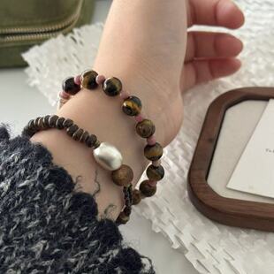 眼观S925银新中式风国风设计感不规则古法银珠椰壳手串精致小众款