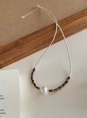 眼观S925银雾凇虎眼石管珠项链