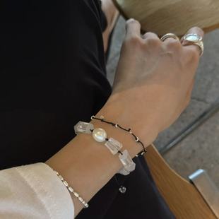 眼观S925银网红爆款亮片银珠手链手工黑绳编织款时尚简约气质百搭