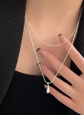 S925银双层叠带水滴项链