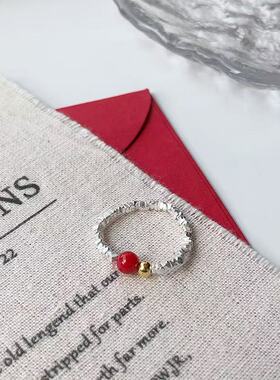 S925银红色海珠珊瑚戒指