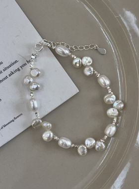 眼观S925淡水珍珠碎银子手链