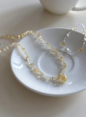 眼观S925银不规则黄水晶串珠项链