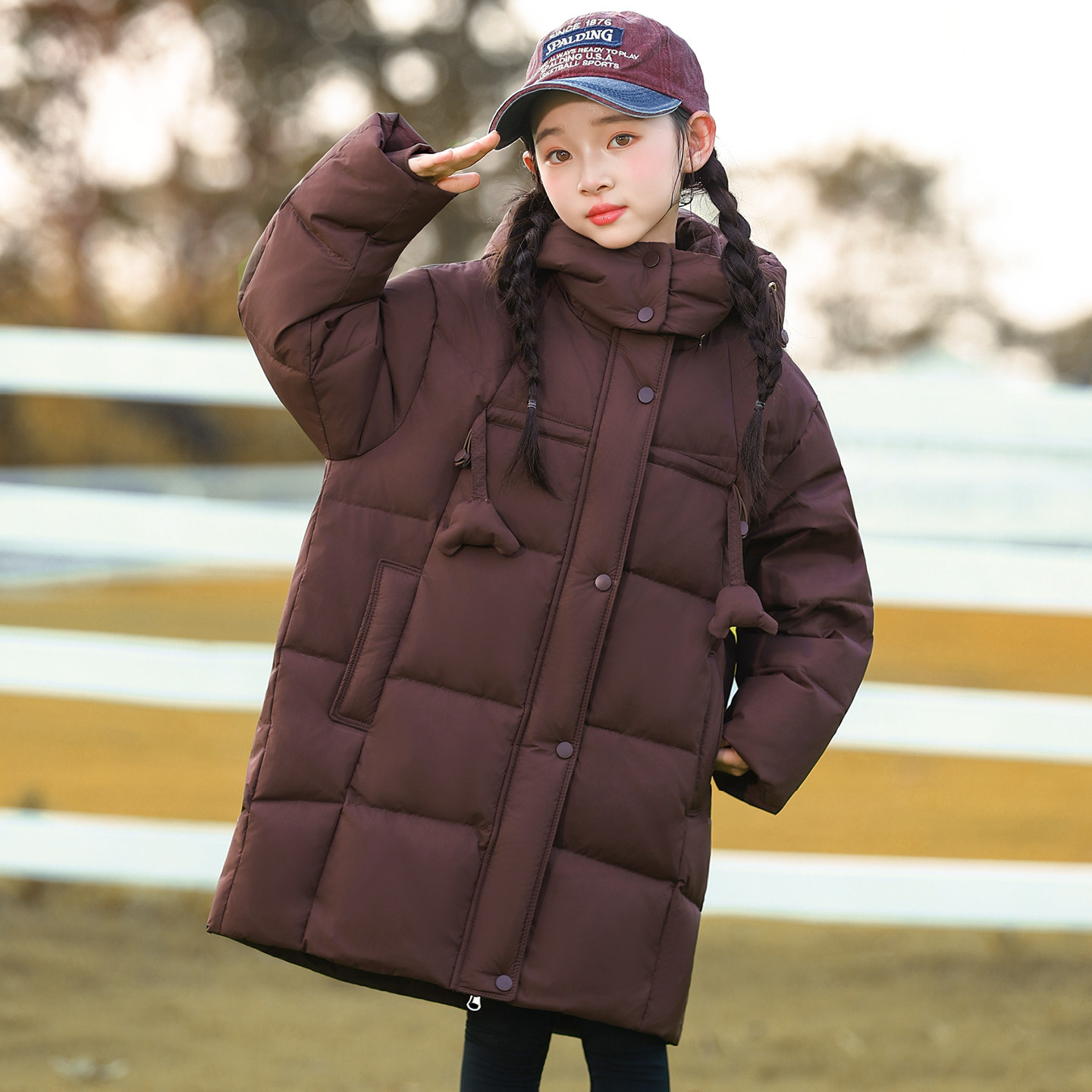 女童羽绒服中长款韩版2025新款儿童中大童加厚白鸭绒洋气冬季外套
