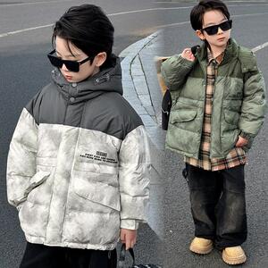 儿童羽绒服男童短款2024新款韩版加厚拼色帅气男孩保暖冬装外套