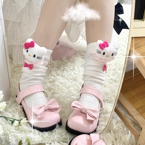 Hellokitty甜美可爱黑粉堆堆袜
