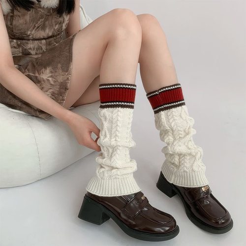 秋冬款女袜针织jk风条纹显瘦长筒袜y2k腿套堆堆袜套过膝袜喇叭口