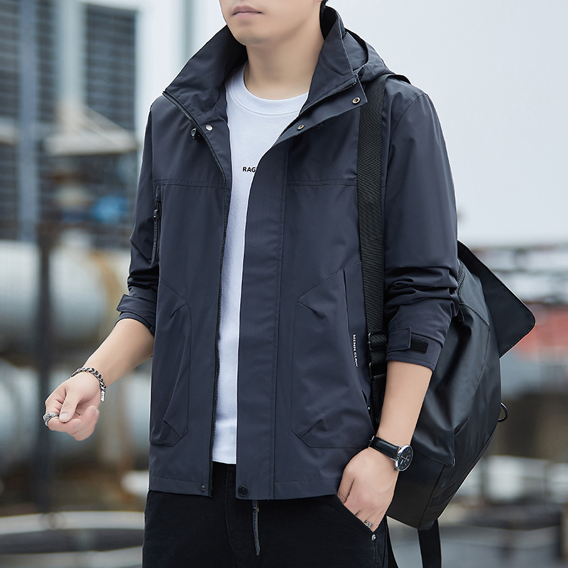 外套男2025新款春秋连帽防风夹克商场同款休闲冲锋衣