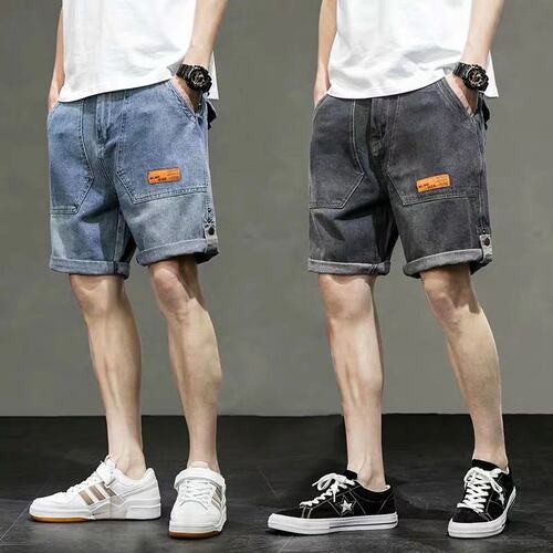 Men Jeans Denim Distressed Patchwork Ripped shorts牛仔短裤男