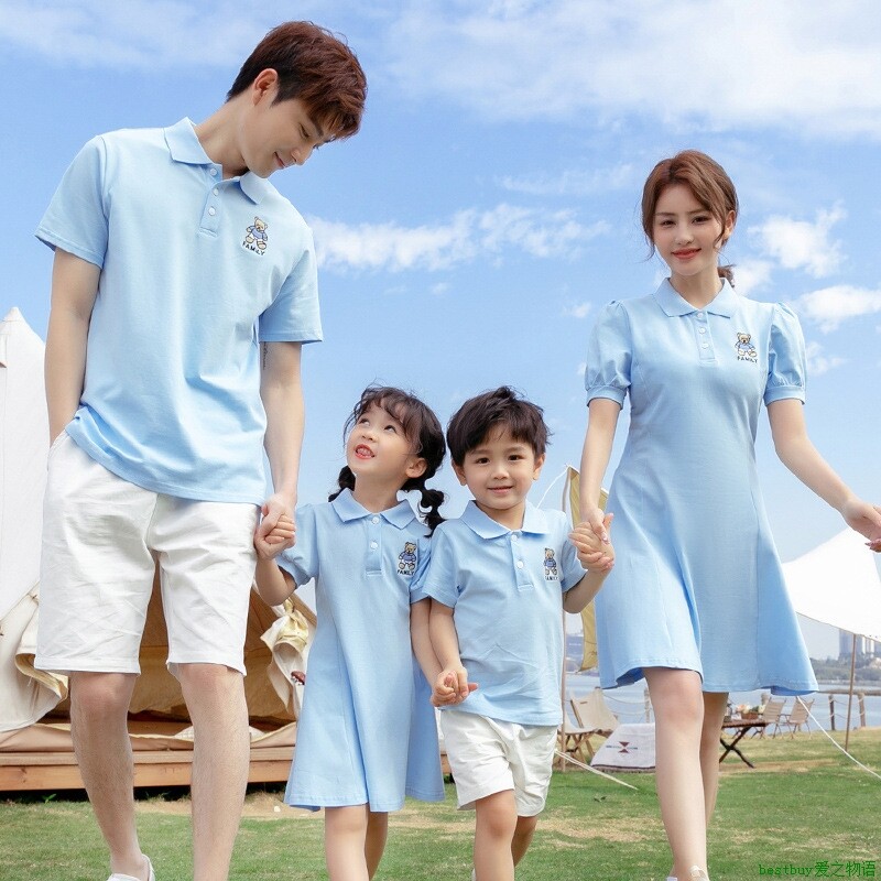 Family Matching t-shirt2023春夏新款短袖polo亲子套装家庭装母