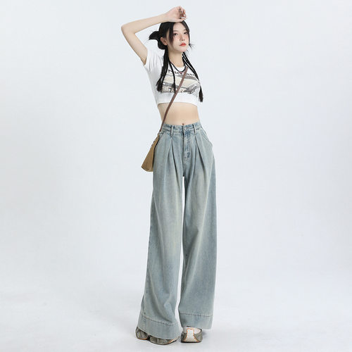 versatile denims pants loose jeans baggy trousers复古高腰