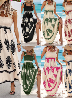 Sleeveless Square Collar Dress Women Suspender HighWaist女裙