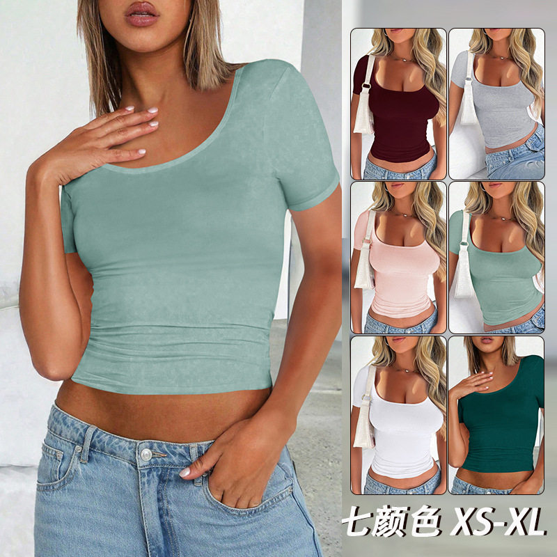 女性感辣妹短袖时尚新款圆领修身Summer New Women's T-shirt Top