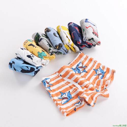 kids underwear男童内裤欧美风螺纹中小童平角裤恐龙卡通条纹随机