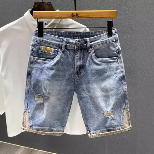 Men jeans denim shorts patchwork ripped pants 2026新款男短裤