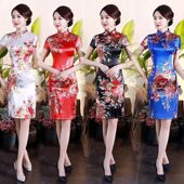 dress Chinese qipao cheongsam改良短旗袍复古主持礼仪演出服