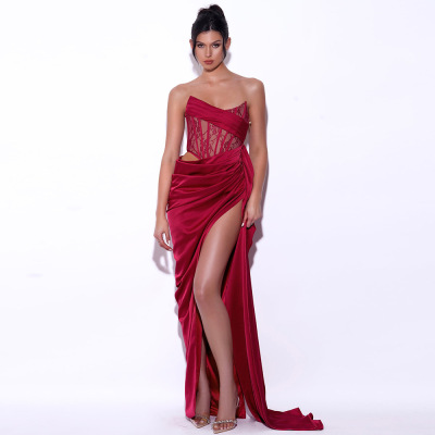 women's sexy lace dress solid color sheer patchwork high