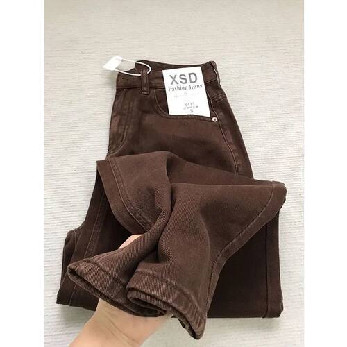牛仔裤denims pants loose jeans trousers美式复古咖色窄版直筒