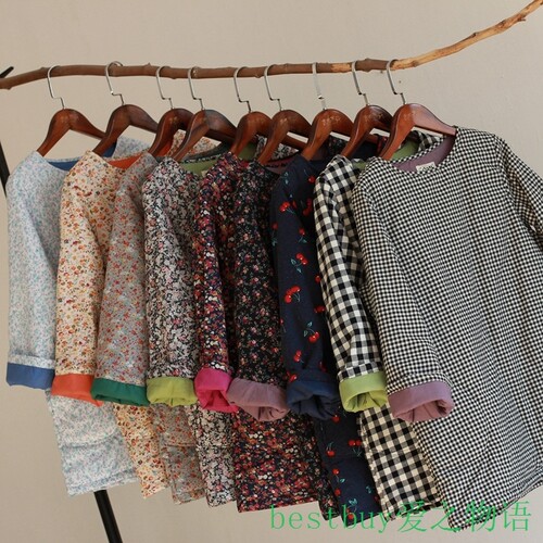 女式棉布格纹印碎花夹薄复古棉衣retro cotton coat women winter