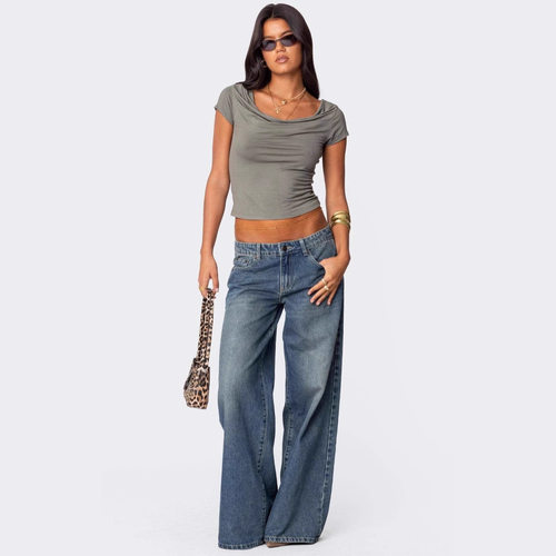 fashion denims pants loose jeans trousers欧美宽松阔腿时尚