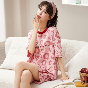 women pajama ladies homewear female睡衣女睡衣女夏短袖纯棉