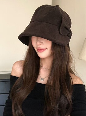 灯芯绒蝴蝶结渔夫帽女秋冬礼帽