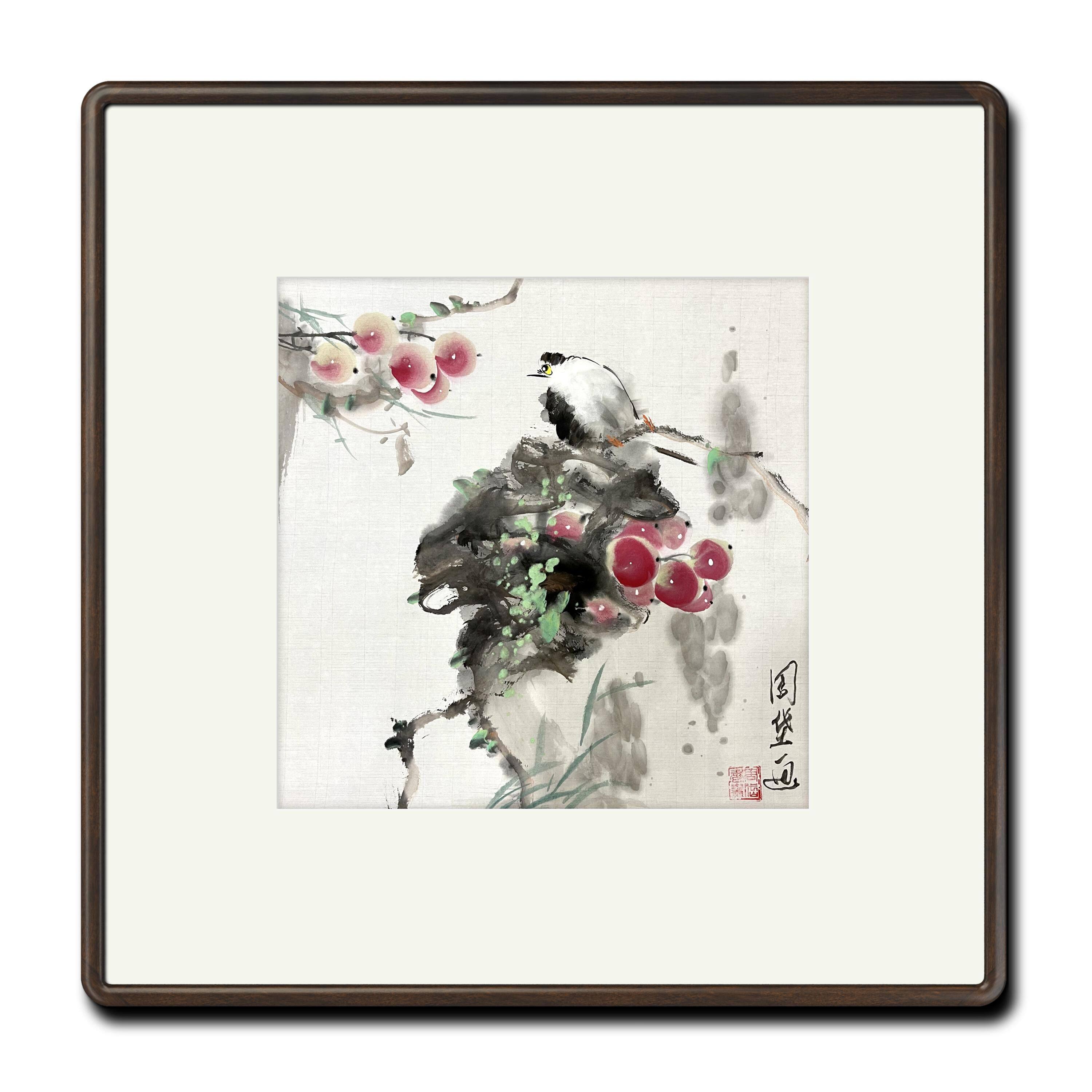 纯手绘蔬果斗方国画挂画新中式装饰画餐厅挂画客厅卧室三联画樱桃