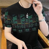 时尚 印花速干冰丝短袖 个性 高品质男士 夏季 潮流修身 T恤轻奢半袖 男