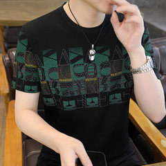 高品质男士时尚个性夏季潮流修身印花速干冰丝短袖T恤轻奢半袖男