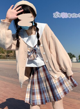 憨憨幼儿园JK学院风开衫黄色藏青女学生纯色针织衫毛衣外套DK开衫