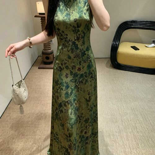 至上-26夏上新唯美香云纱斜裁修身优雅气质连衣裙w7310