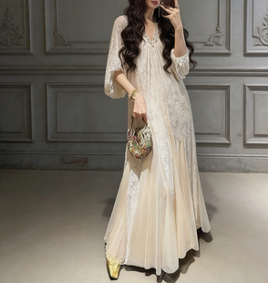 三吉黑花「9折！2/24日」【阑珊】烫金烧花冰花绒拼水墨纱裙组合